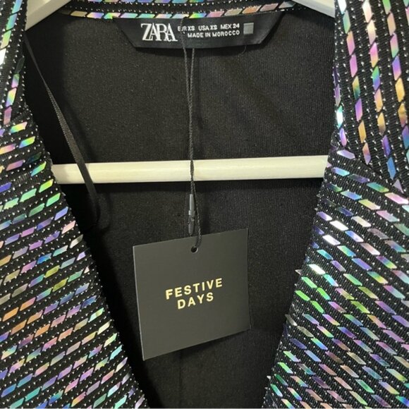 ZARA ZW COLLECTION WOMAN MIRRORED BLAZER MINI DRESS IRIDESCENT Size XS - Picture 13 of 16